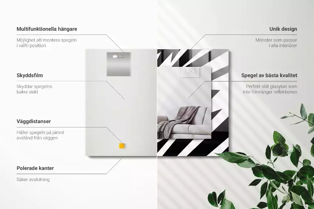 Oglindă dreptunghiulară cu ramă cu imprimeu geometric alb-negru
