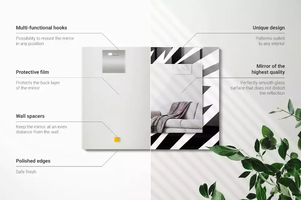 Oglindă dreptunghiulară cu ramă cu imprimeu geometric alb-negru