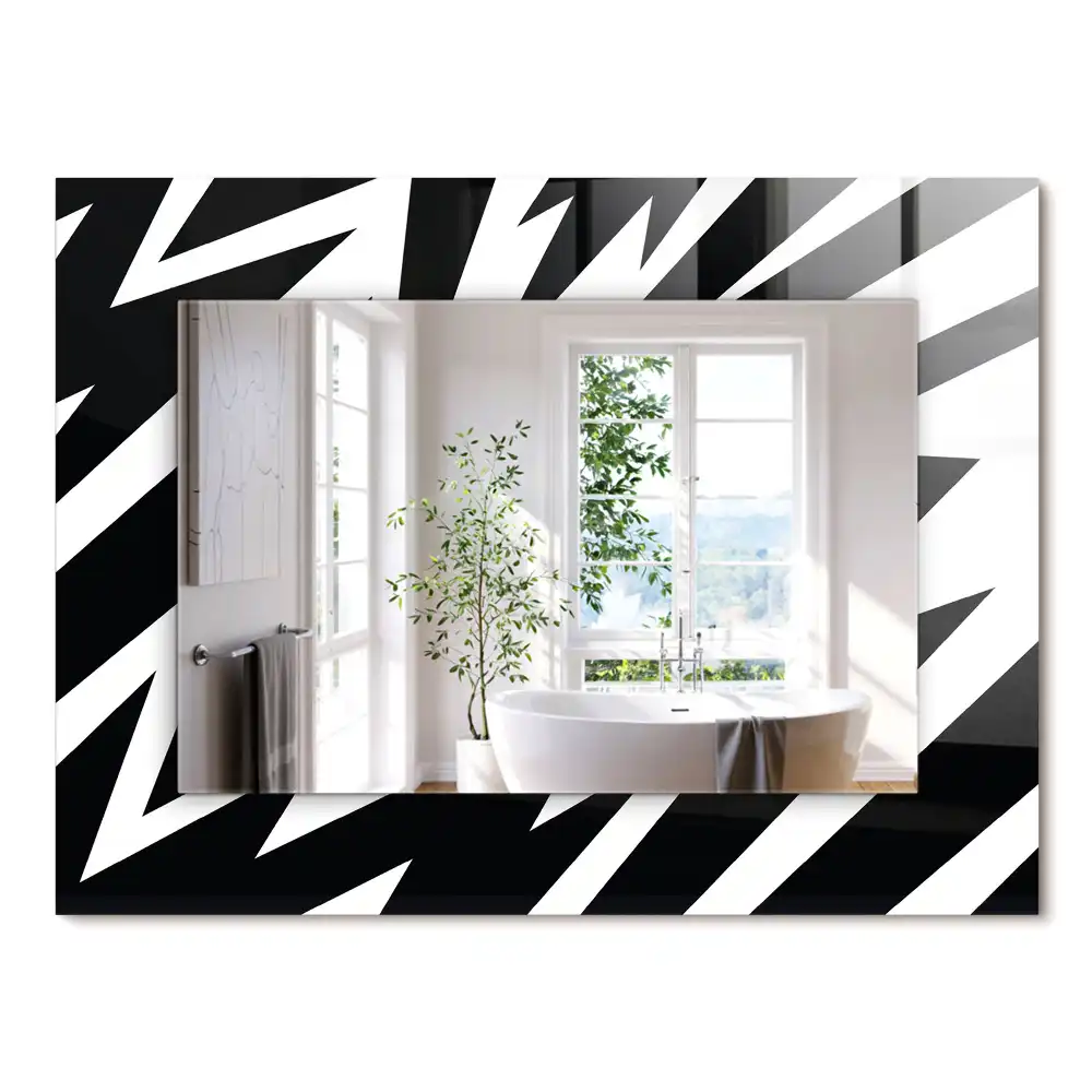 Oglindă dreptunghiulară cu ramă cu imprimeu geometric alb-negru