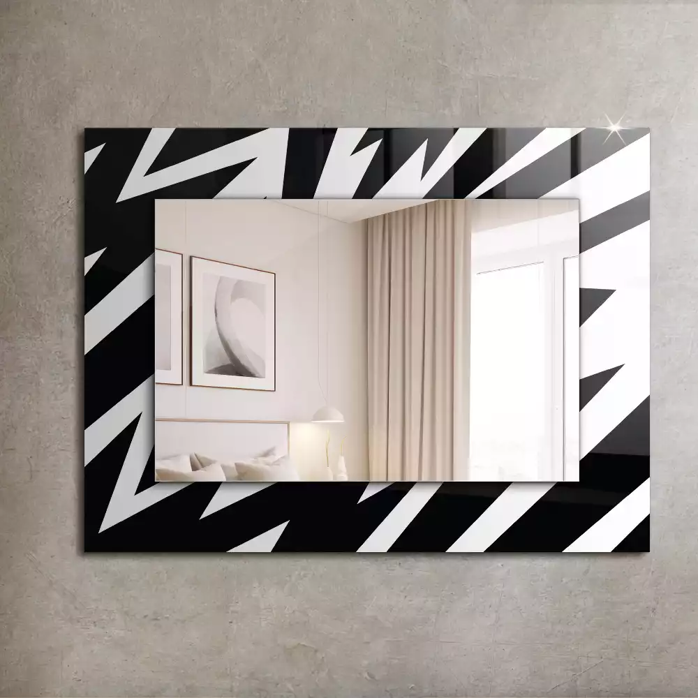 Oglindă dreptunghiulară cu ramă cu imprimeu geometric alb-negru