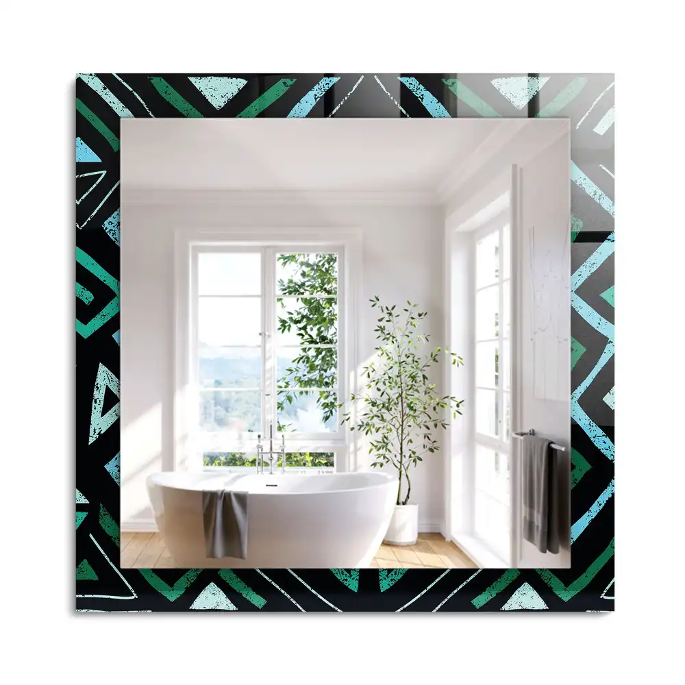 Oglindă dreptunghiulară cu decor geometric turcoaz