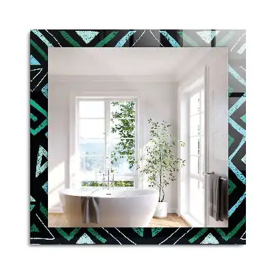 Oglindă dreptunghiulară cu decor geometric turcoaz