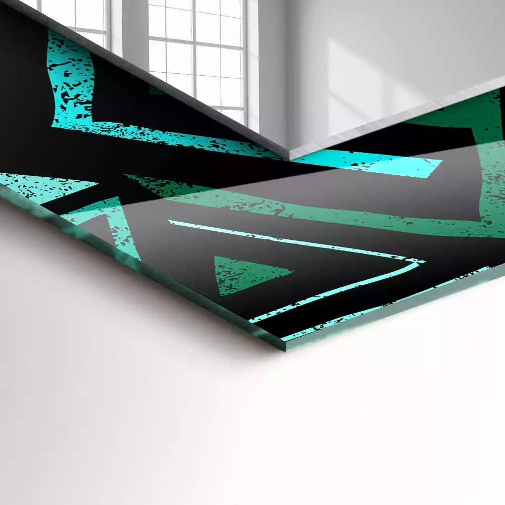 Oglindă dreptunghiulară cu decor geometric turcoaz