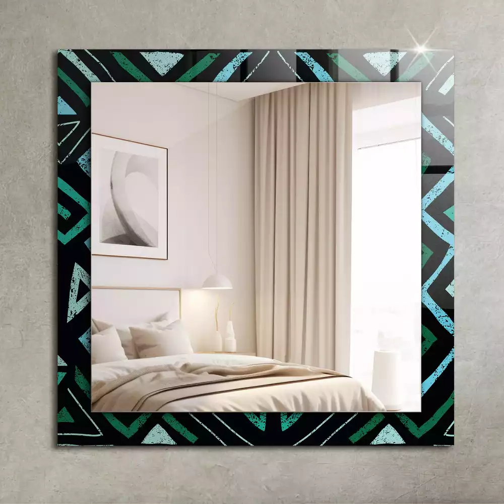 Oglindă dreptunghiulară cu decor geometric turcoaz