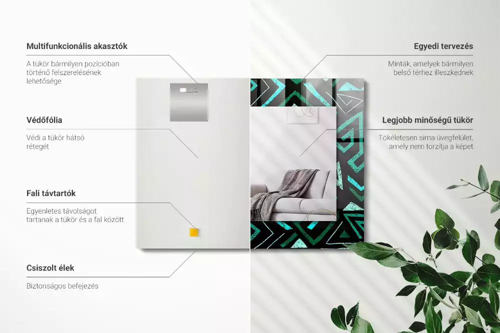 Oglindă dreptunghiulară cu decor geometric turcoaz