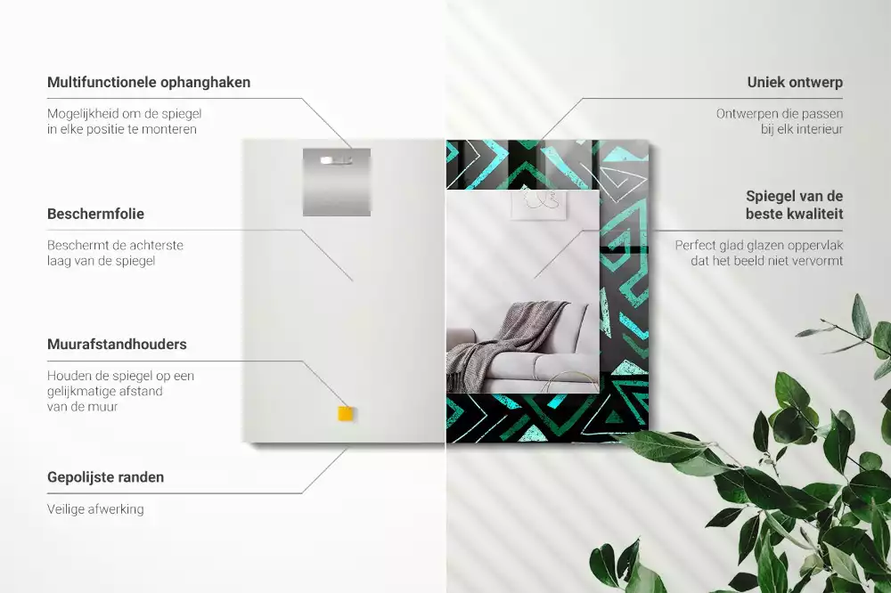 Oglindă dreptunghiulară cu decor geometric turcoaz