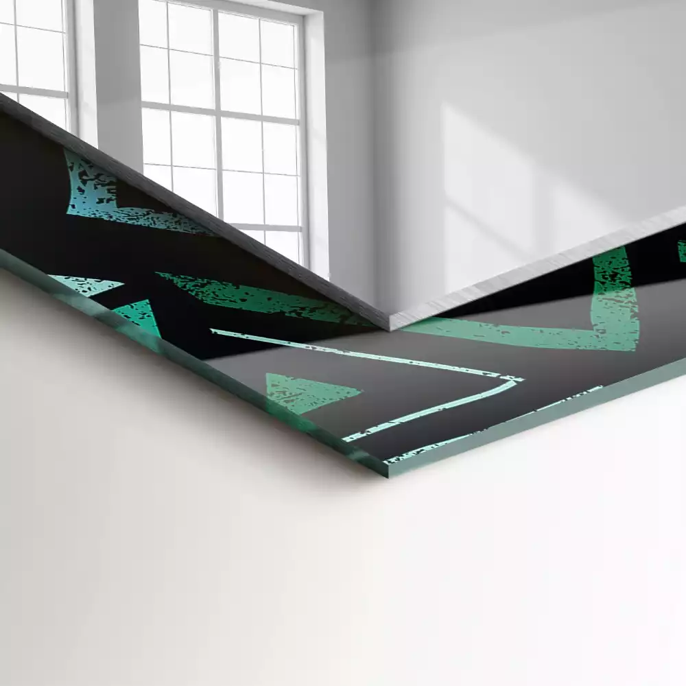 Oglindă dreptunghiulară cu decor geometric turcoaz