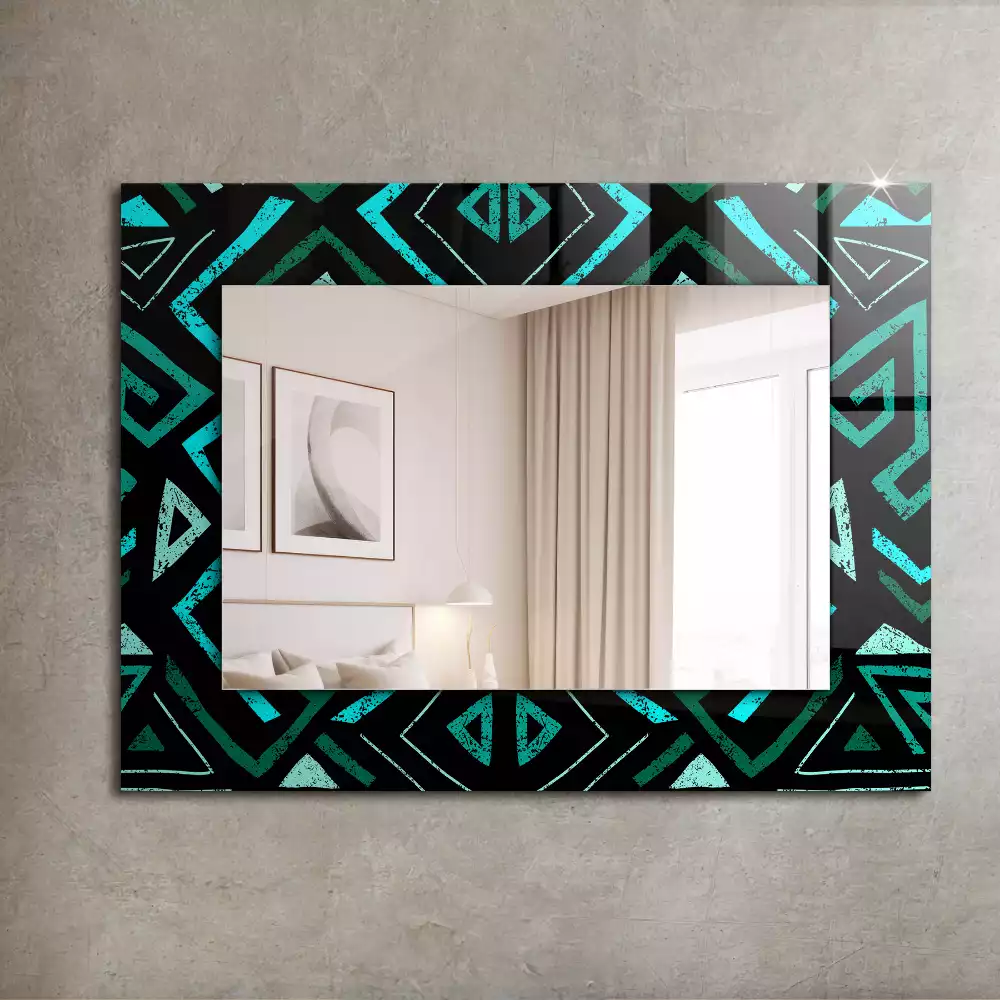 Oglindă dreptunghiulară cu decor geometric turcoaz