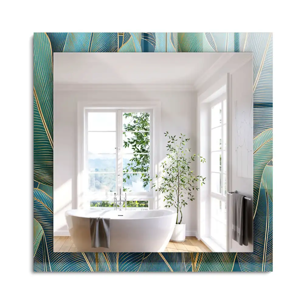 Oglindă decorativă de perete dreptunghiulară cu model cu frunze