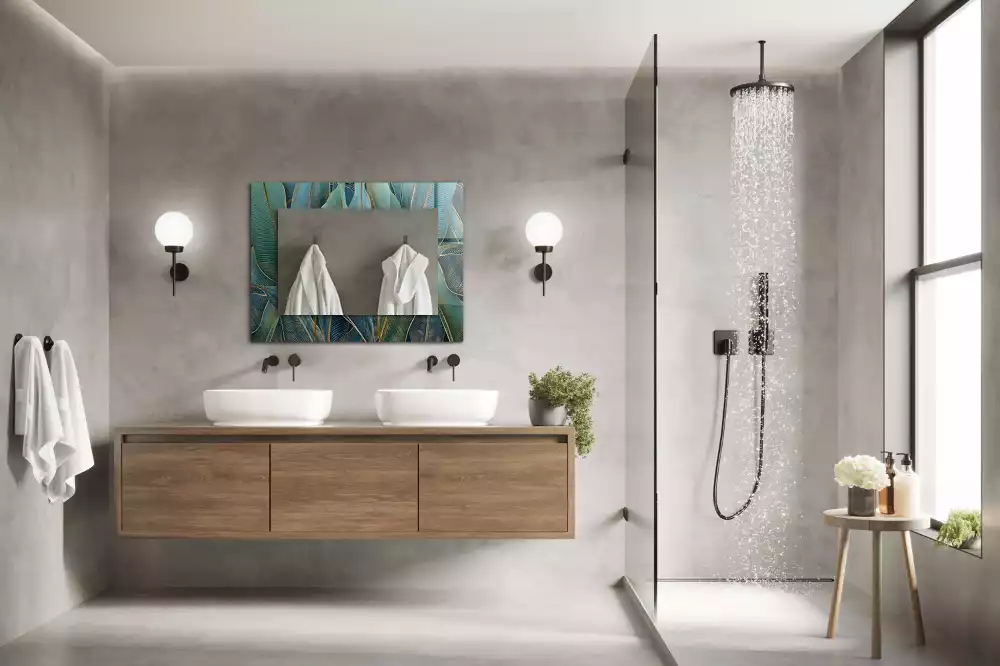 Oglindă decorativă de perete dreptunghiulară cu model cu frunze