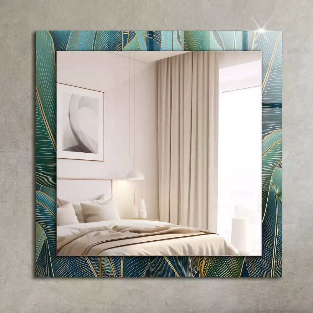 Oglindă decorativă de perete dreptunghiulară cu model cu frunze
