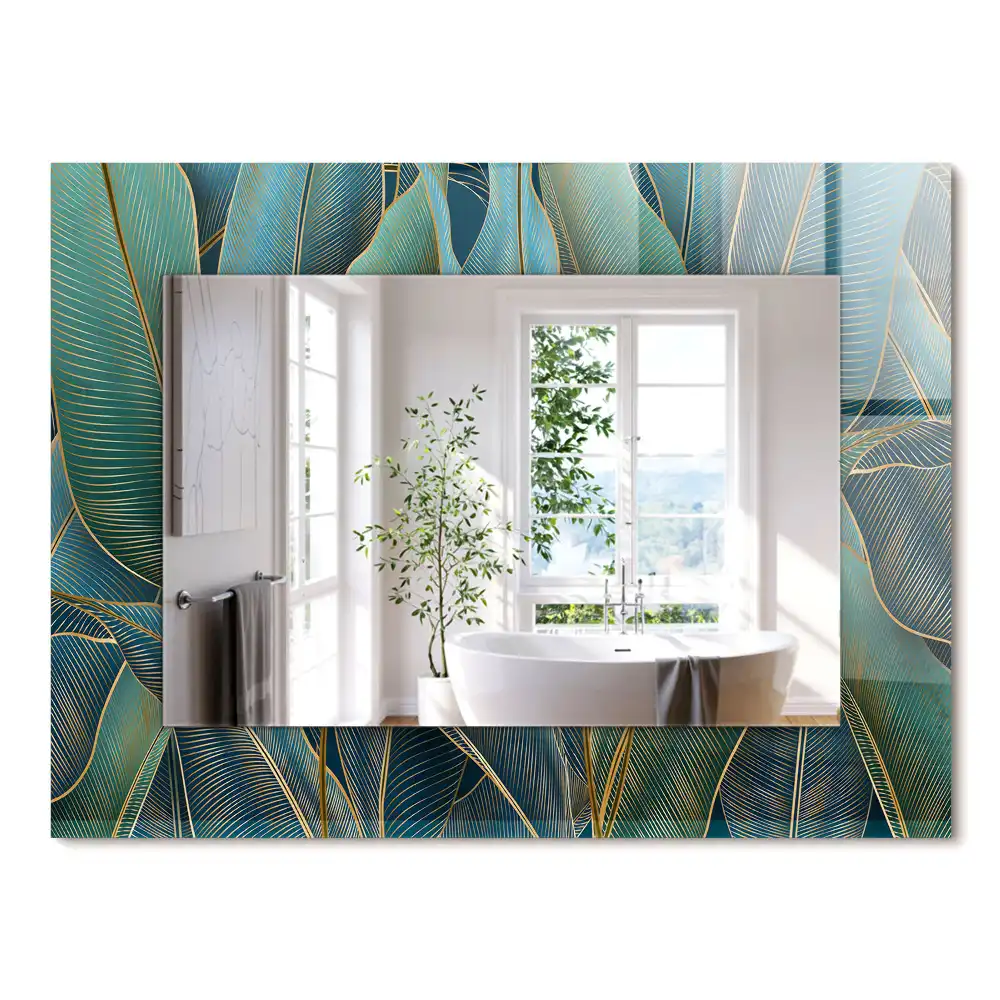 Oglindă decorativă de perete dreptunghiulară cu model cu frunze