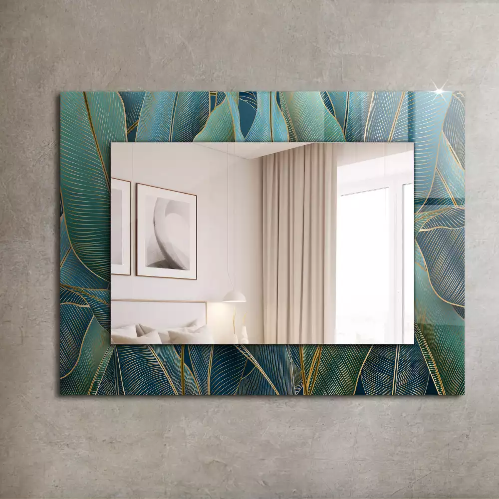 Oglindă decorativă de perete dreptunghiulară cu model cu frunze