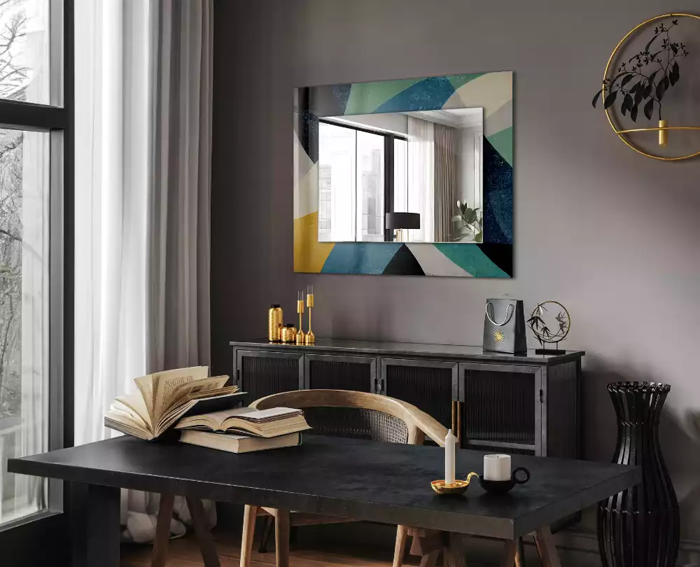 Oglindă dreptunghiulară cu imprimeu abstract colorat