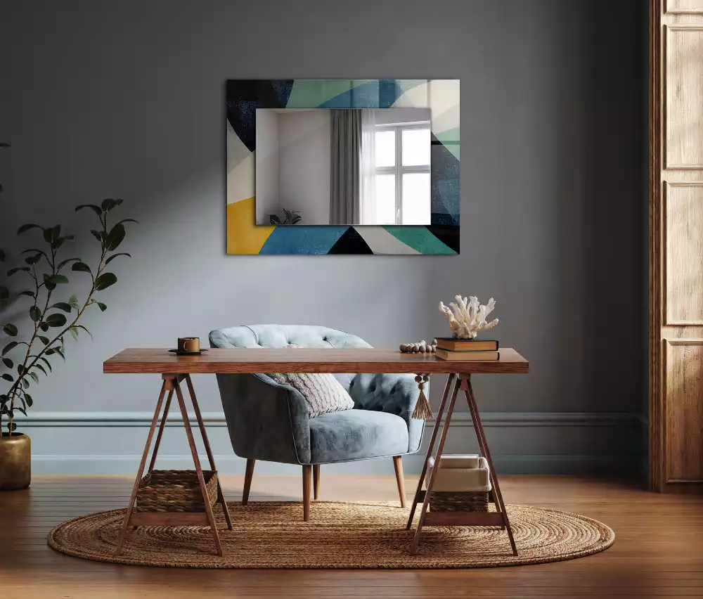 Oglindă dreptunghiulară cu imprimeu abstract colorat