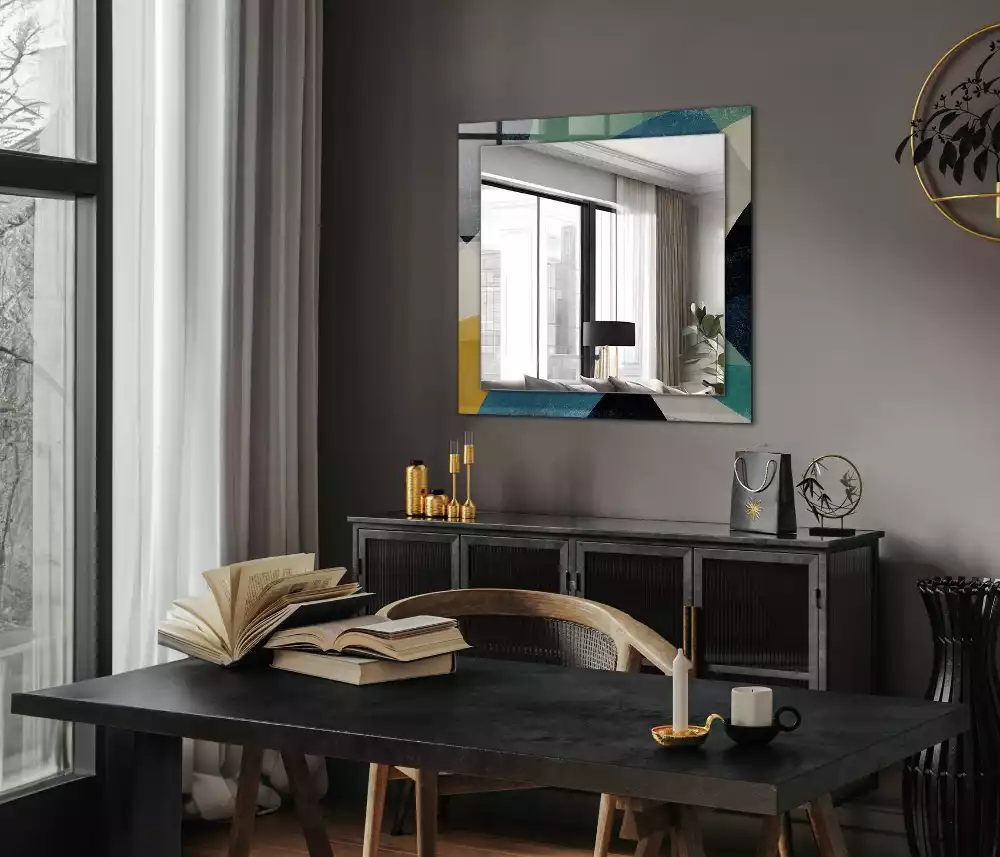 Oglindă dreptunghiulară cu imprimeu abstract colorat