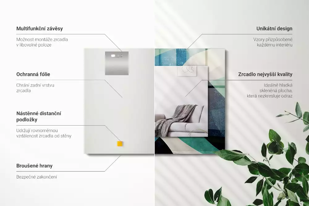 Oglindă dreptunghiulară cu imprimeu abstract colorat