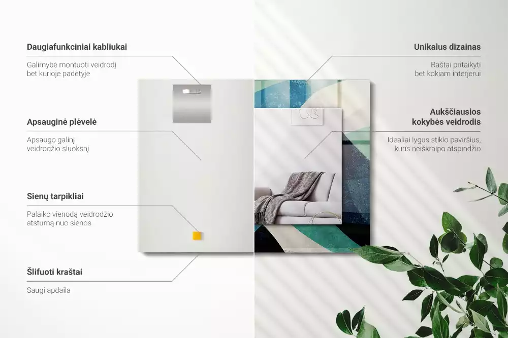 Oglindă dreptunghiulară cu imprimeu abstract colorat