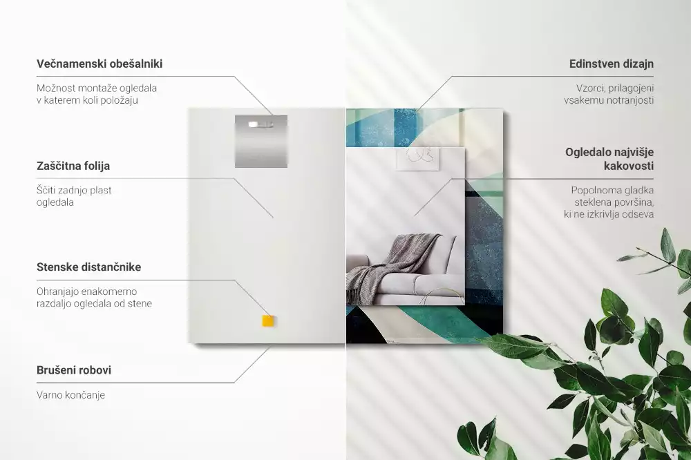 Oglindă dreptunghiulară cu imprimeu abstract colorat