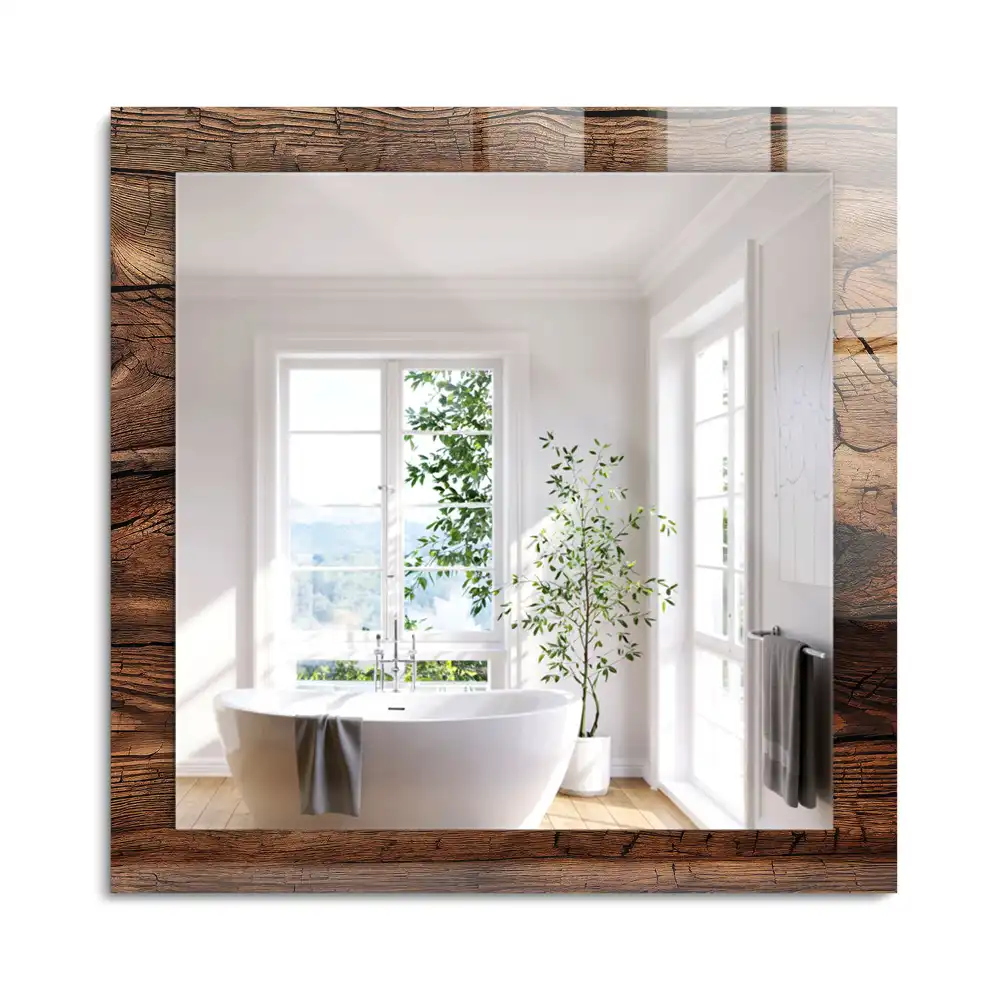 Oglindă dreptunghiulară cu ramă decorativă cu textură de lemn