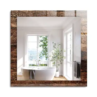 Oglindă dreptunghiulară cu ramă decorativă cu textură de lemn
