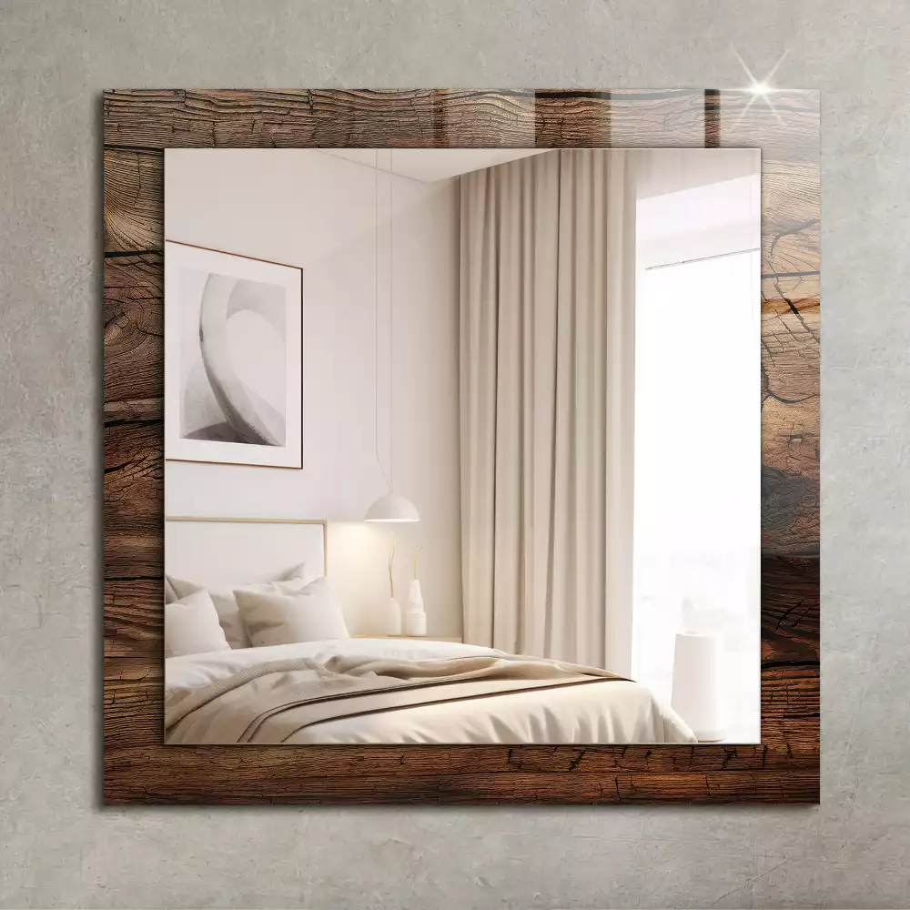 Oglindă dreptunghiulară cu ramă decorativă cu textură de lemn