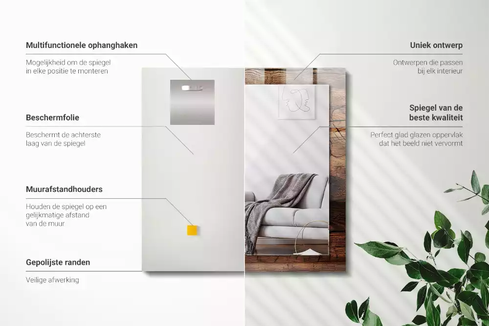 Oglindă dreptunghiulară cu ramă decorativă cu textură de lemn