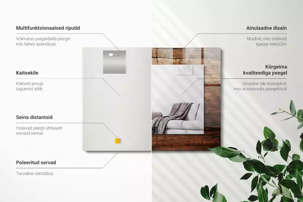 Oglindă dreptunghiulară cu ramă decorativă cu textură de lemn