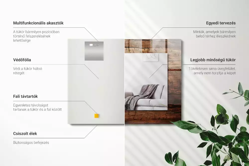 Oglindă dreptunghiulară cu ramă decorativă cu textură de lemn