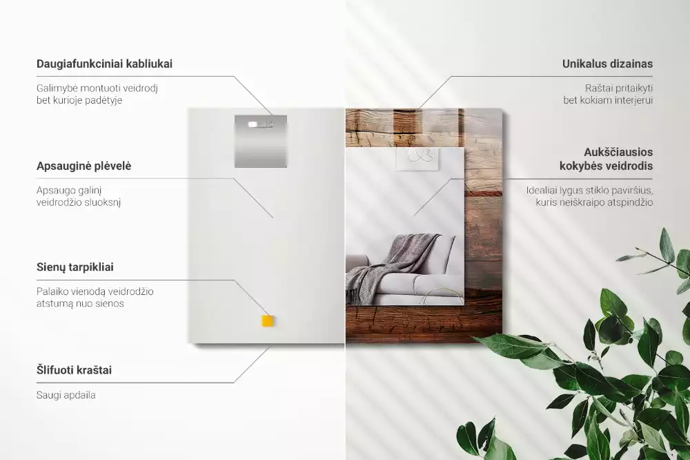 Oglindă dreptunghiulară cu ramă decorativă cu textură de lemn