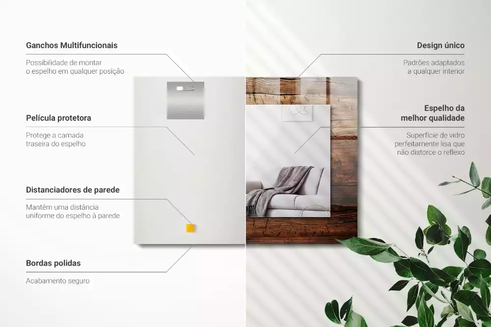 Oglindă dreptunghiulară cu ramă decorativă cu textură de lemn