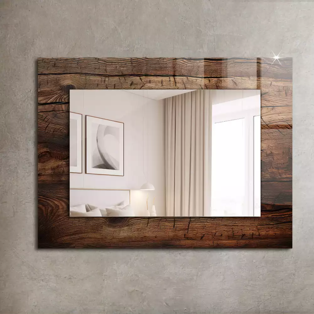 Oglindă dreptunghiulară cu ramă decorativă cu textură de lemn
