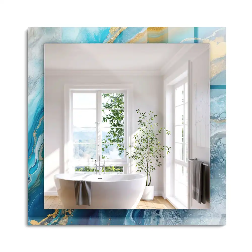 Oglindă dreptunghiulară decorativă de perete cu ramă din rășină cu aspect de marmură abstractă