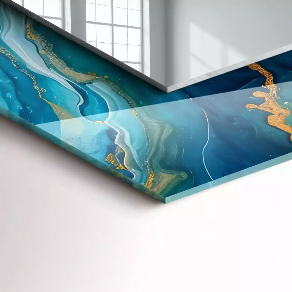 Oglindă dreptunghiulară decorativă de perete cu ramă din rășină cu aspect de marmură abstractă