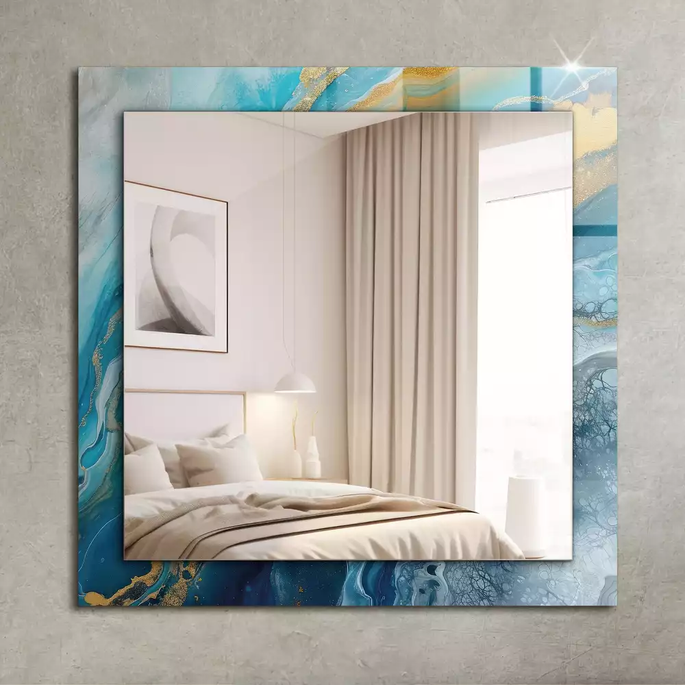 Oglindă dreptunghiulară decorativă de perete cu ramă din rășină cu aspect de marmură abstractă