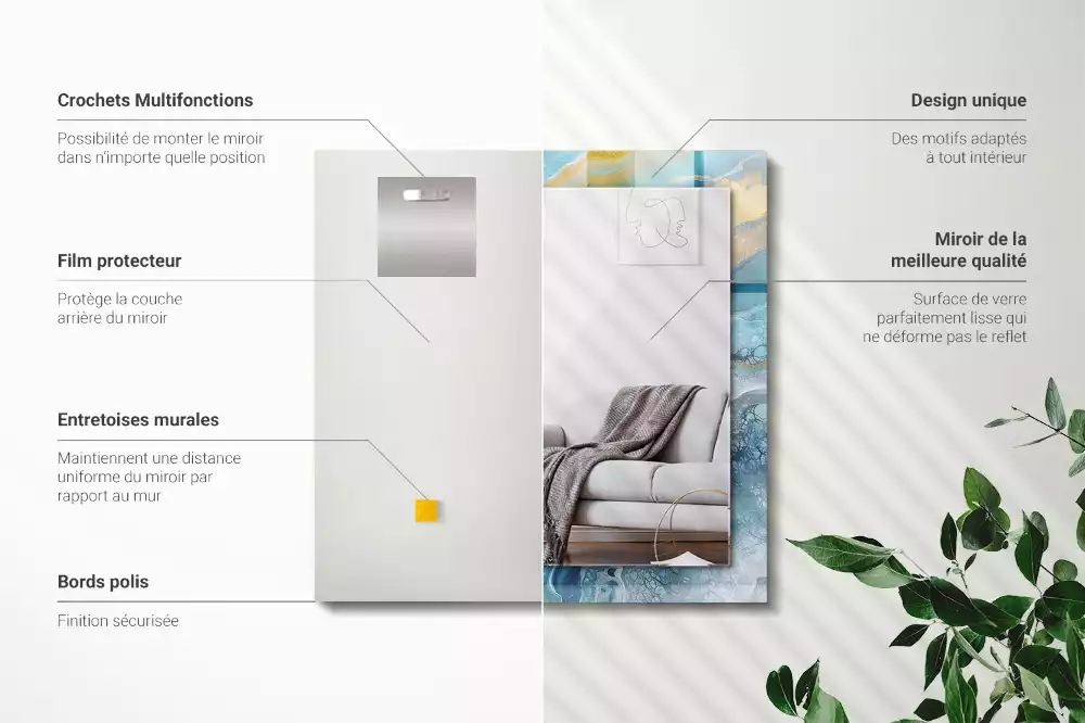 Oglindă dreptunghiulară decorativă de perete cu ramă din rășină cu aspect de marmură abstractă