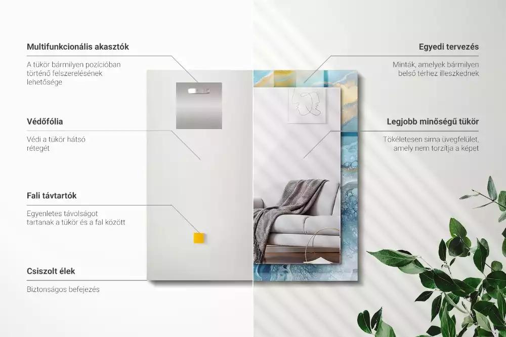 Oglindă dreptunghiulară decorativă de perete cu ramă din rășină cu aspect de marmură abstractă