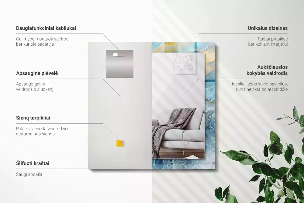Oglindă dreptunghiulară decorativă de perete cu ramă din rășină cu aspect de marmură abstractă