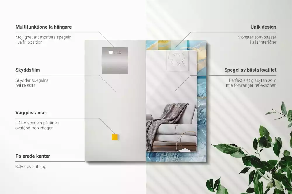 Oglindă dreptunghiulară decorativă de perete cu ramă din rășină cu aspect de marmură abstractă