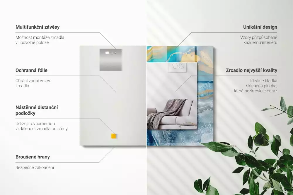 Oglindă dreptunghiulară decorativă de perete cu ramă din rășină cu aspect de marmură abstractă
