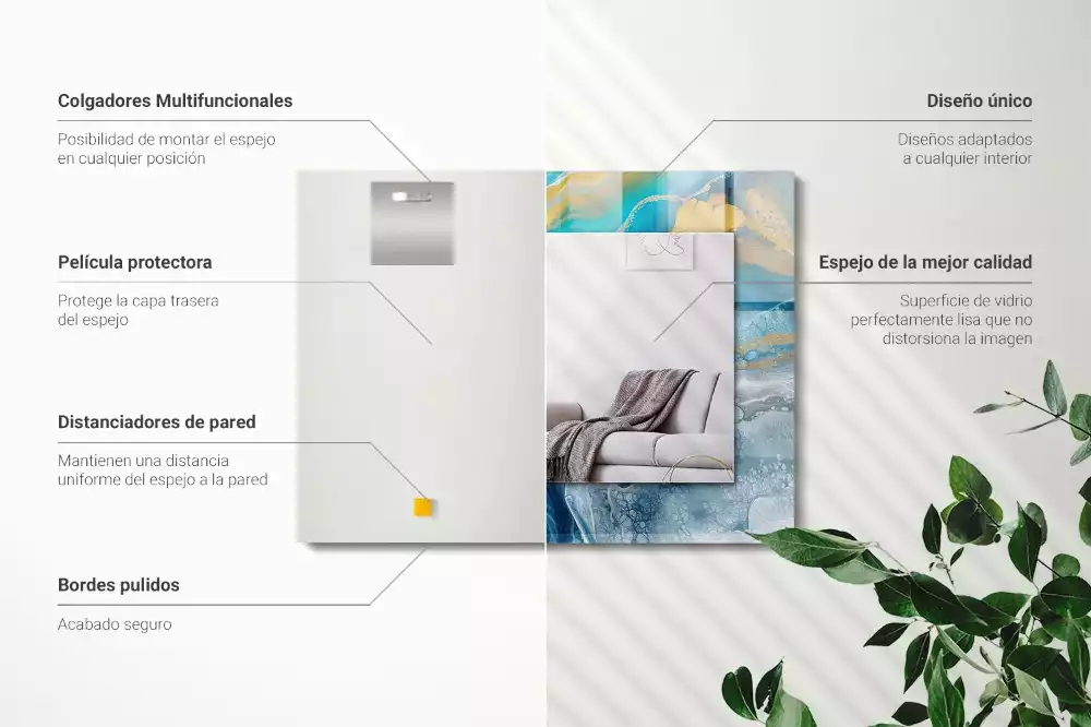 Oglindă dreptunghiulară decorativă de perete cu ramă din rășină cu aspect de marmură abstractă