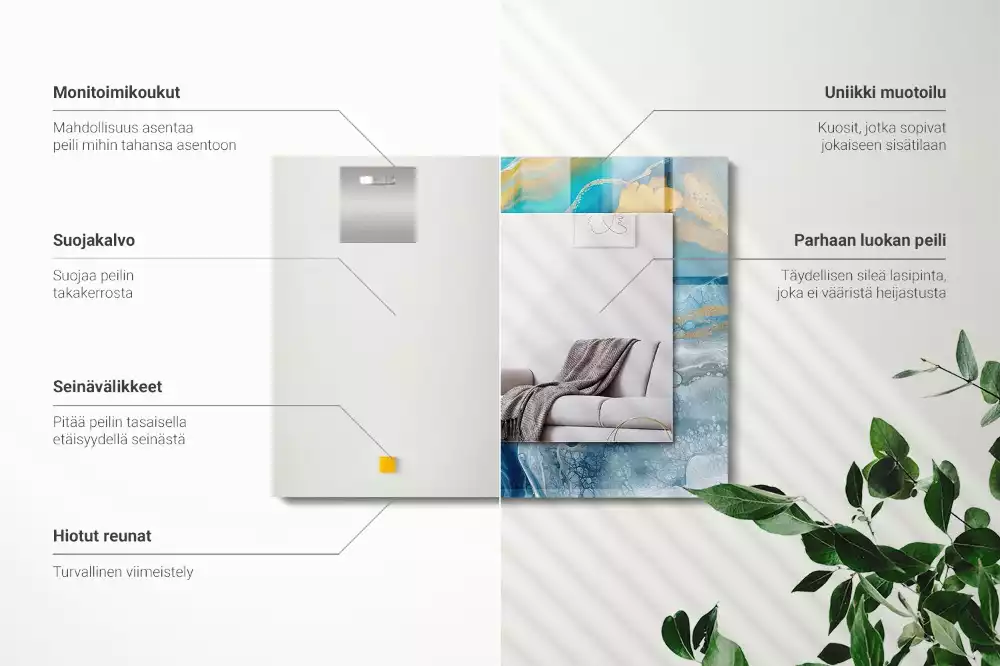 Oglindă dreptunghiulară decorativă de perete cu ramă din rășină cu aspect de marmură abstractă