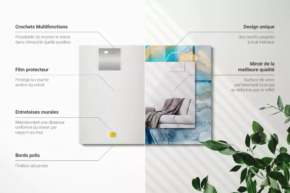 Oglindă dreptunghiulară decorativă de perete cu ramă din rășină cu aspect de marmură abstractă