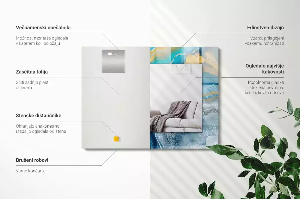 Oglindă dreptunghiulară decorativă de perete cu ramă din rășină cu aspect de marmură abstractă