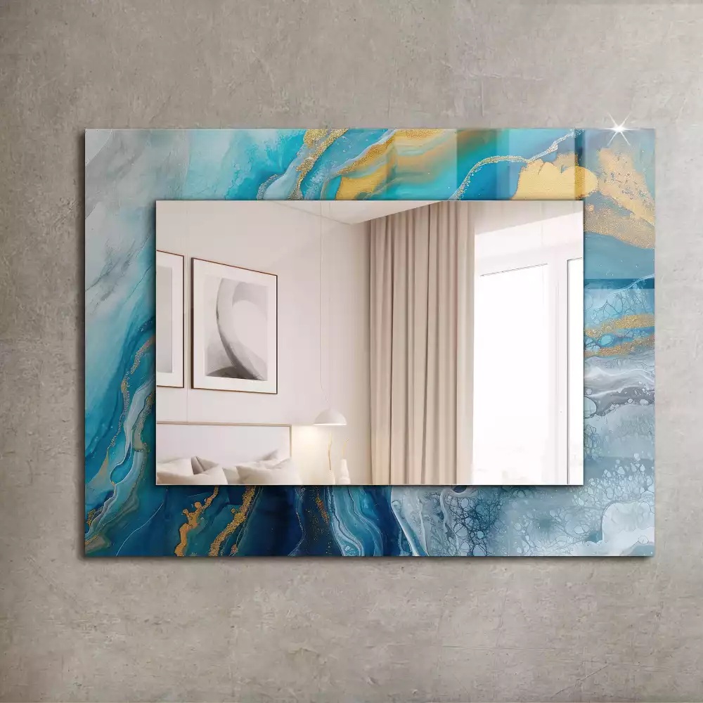 Oglindă dreptunghiulară decorativă de perete cu ramă din rășină cu aspect de marmură abstractă