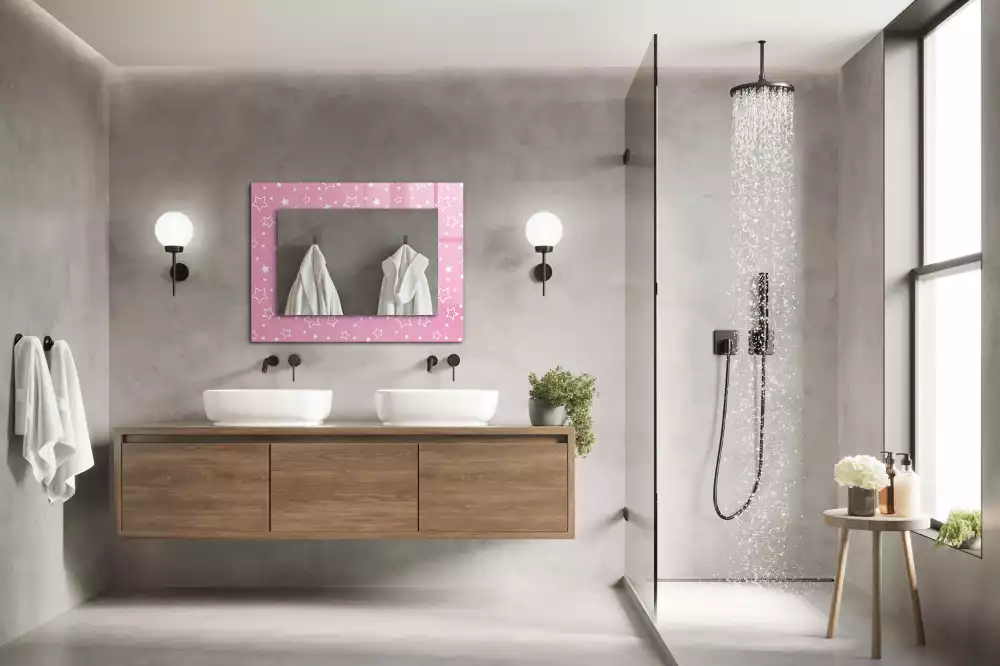 Oglindă dreptunghiulară cu ramă imprimată cu stele roz