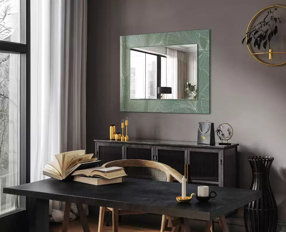 Oglindă decorativă dreptunghiulară cu frunze de ginkgo
