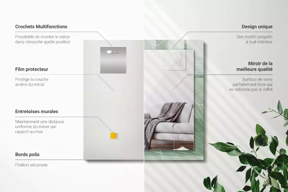 Oglindă decorativă dreptunghiulară cu frunze de ginkgo