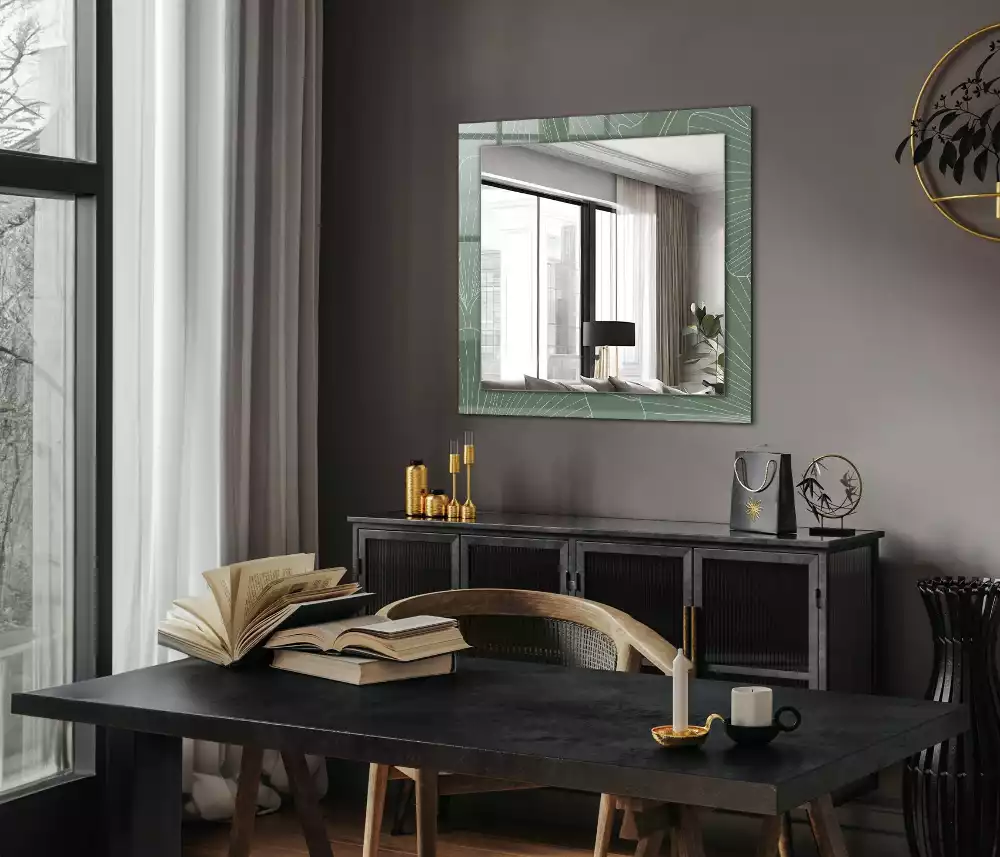 Oglindă decorativă dreptunghiulară cu frunze de ginkgo