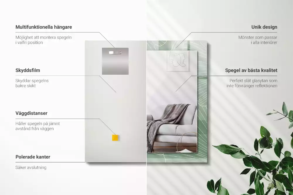 Oglindă decorativă dreptunghiulară cu frunze de ginkgo